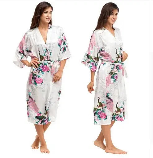 Peignoir Kimono Sexy en satin de soie pour femmes, robes de nuit