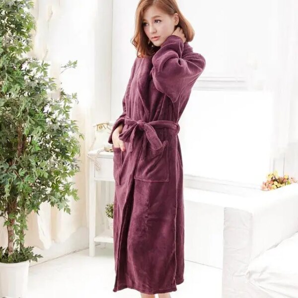 Peignoir en molleton de corail pour homme et femme, Kimono Long, en flanelle, doux et chaud, chemise de nuit, vêtements de nuit, Spa, hiver
