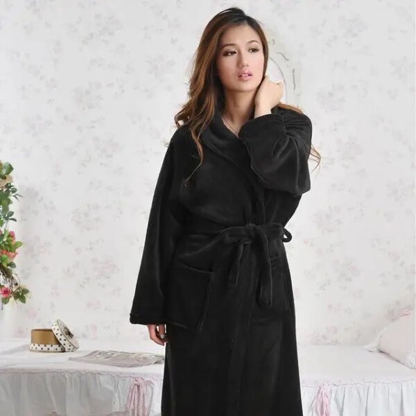 Peignoir en molleton de corail pour homme et femme, Kimono Long, en flanelle, doux et chaud, chemise de nuit, vêtements de nuit, Spa, hiver