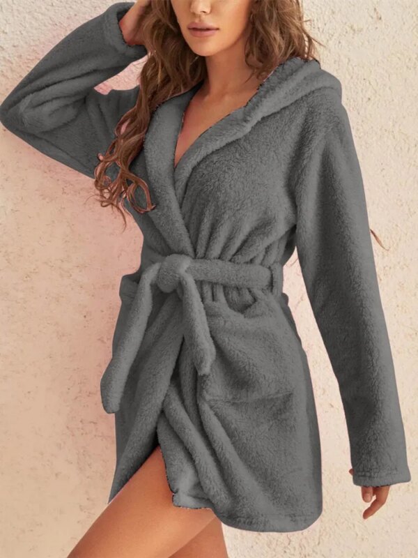 peignoir capuche femme  Kimono à manches longues, vêtements de nuit chauds