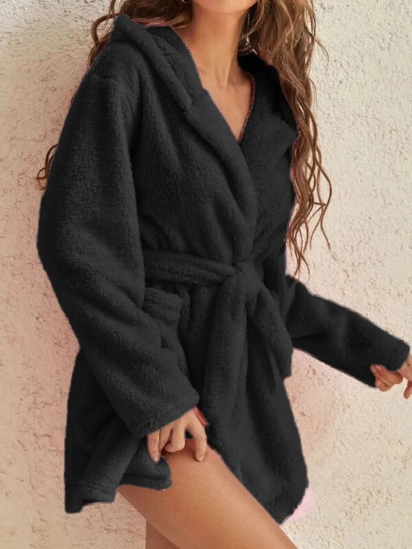 peignoir capuche femme  Kimono à manches longues, vêtements de nuit chauds
