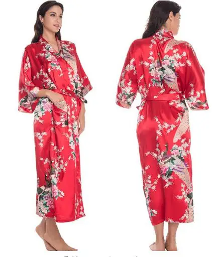 Peignoir Kimono Sexy en satin de soie pour femmes, robes de nuit