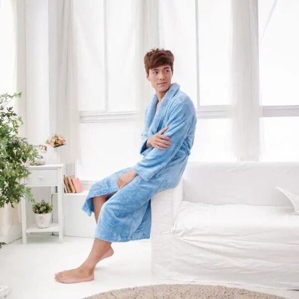 Peignoir en molleton de corail pour homme et femme, Kimono Long, en flanelle, doux et chaud, chemise de nuit, vêtements de nuit, Spa, hiver