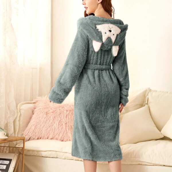 peignoir capuche femme Long en velours pour femme, vêtement chaud à capuche avec oreilles de lapin