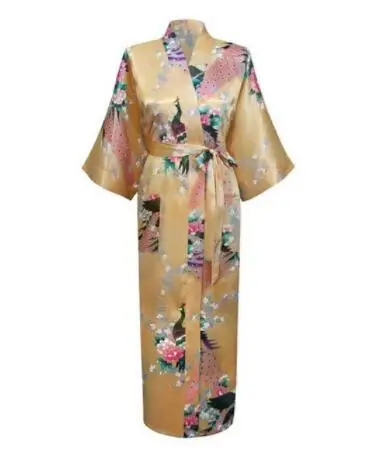 kimono femme Longue robe de chambre, kimono à imprimé floral et paon, pour mariages