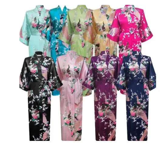 kimono femme Longue robe de chambre, kimono à imprimé floral et paon, pour mariages