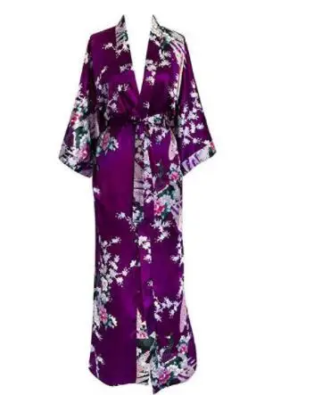 kimono femme Longue robe de chambre, kimono à imprimé floral et paon, pour mariages