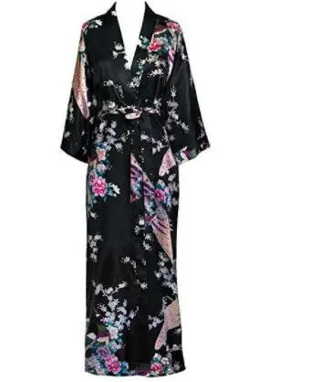 kimono femme Longue robe de chambre, kimono à imprimé floral et paon, pour mariages