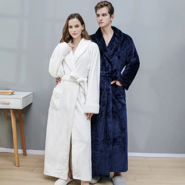 Chemise de nuit longue en velours et flanelle pour homme