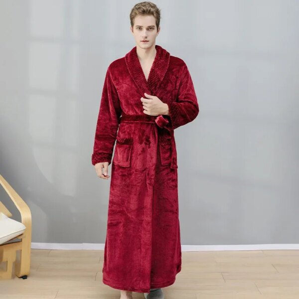 Chemise de nuit longue en velours et flanelle pour homme