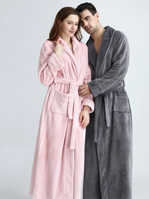 Peignoir de bain en molleton de corail Extra Long, grande taille, pour femmes et hommes=