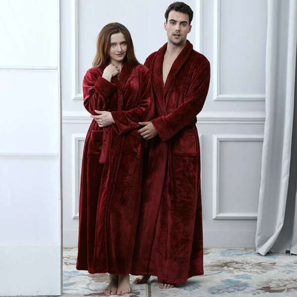 Peignoir thermique de luxe en flanelle Extra Long pour femmes et hommes
