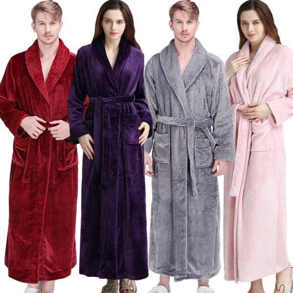 Peignoir thermique de luxe en flanelle Extra Long pour femmes et hommes
