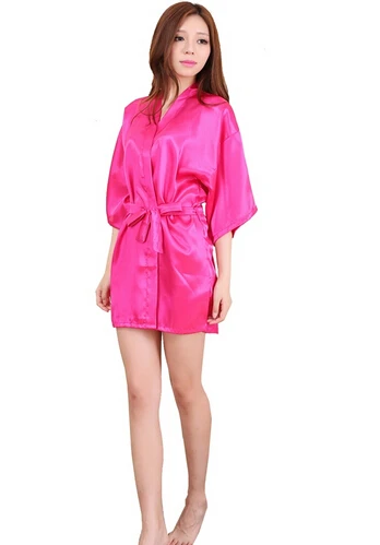 peignoir satin femme Robe de nuit courte en Satin pour femmes, kimono uni en soie et à la mode