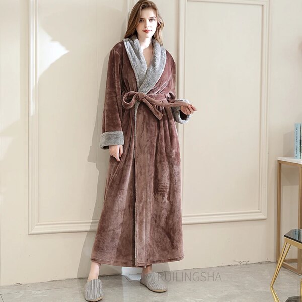 Peignoir thermique de luxe en flanelle Extra Long pour femmes et hommes