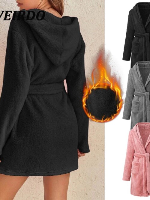 peignoir  Robe à bandes pour femmes, pyjama doux, confortable et chaud