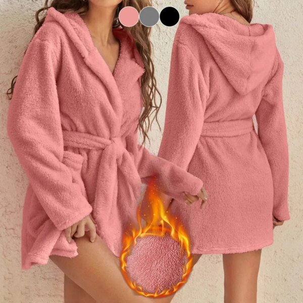 peignoir  Robe à bandes pour femmes, pyjama doux, confortable et chaud