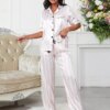 pyjama satin femme rose Sexy 2 pièces pour femmes, vêtements de nuit en Satin de soie