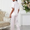 pyjama satin femme rose Sexy 2 pièces pour femmes, vêtements de nuit en Satin de soie