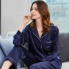 pyjama satin femme vêtements de nuit Sexy en Satin, manches longues, vêtements de maison