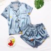 25687-74bd23.jpg pyjama satin femme Ensemble de 2 pièces de Pyjama à manches courtes pour Femme