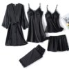 pyjama satin femme Dentelle et Soie avec Col en V Vêtements de Nuit pour la Maison