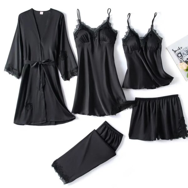 pyjama satin femme Dentelle et Soie avec Col en V Vêtements de Nuit pour la Maison