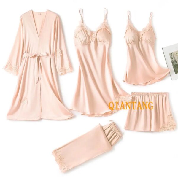 pyjama satin femme Dentelle et Soie avec Col en V Vêtements de Nuit pour la Maison