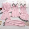 pyjama satin femme Dentelle et Soie avec Col en V Vêtements de Nuit pour la Maison