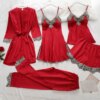 pyjama satin femme Dentelle et Soie avec Col en V Vêtements de Nuit pour la Maison