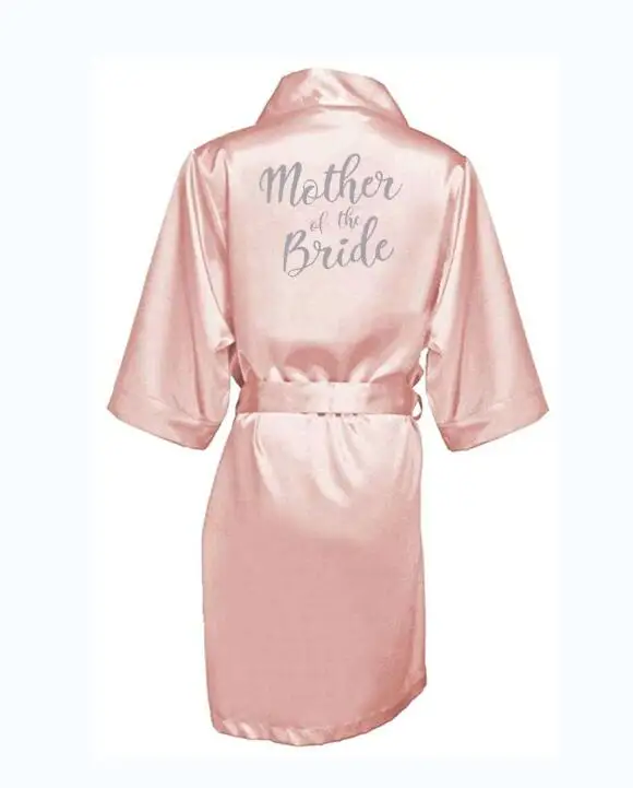 Kimono Personnalisé en Satin Rose Foncé avec Lettres Argentées pour Mariage
