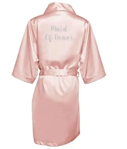 Kimono Personnalisé en Satin Rose Foncé avec Lettres Argentées pour Mariage