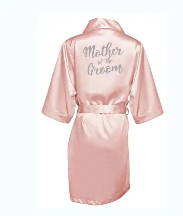 Kimono Personnalisé en Satin Rose Foncé avec Lettres Argentées pour Mariage