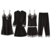 pyjama satin femme et dentelle vêtements de nuit Sexy, 5 pièces