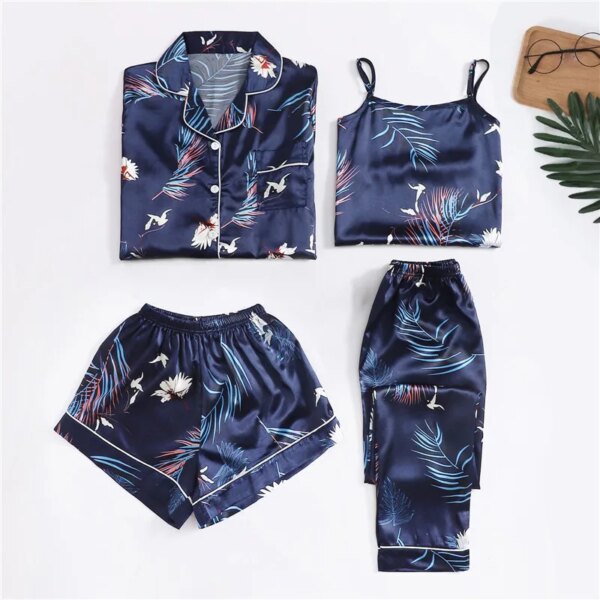 pyjama satin femme quatre pièces et dentelle pour femmes, vêtements de nuit Sexy