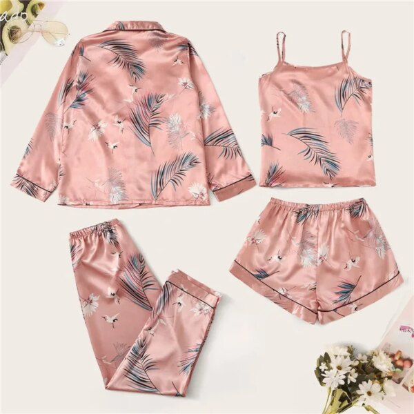 pyjama satin femme quatre pièces et dentelle pour femmes, vêtements de nuit Sexy