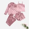pyjama satin femme quatre pièces et dentelle pour femmes, vêtements de nuit Sexy