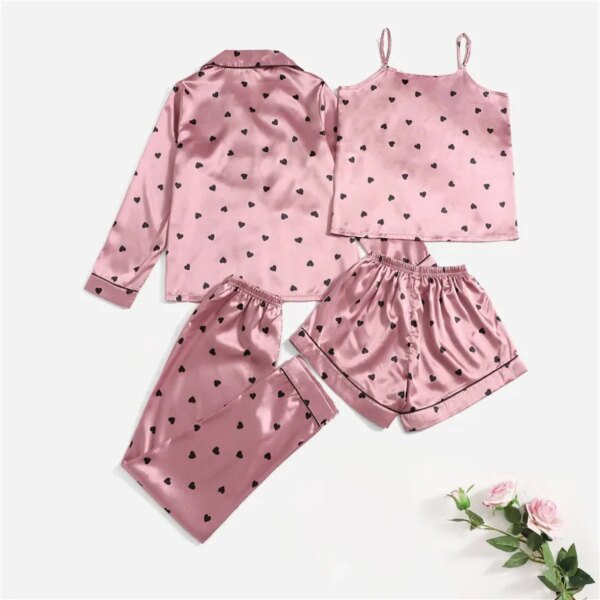 pyjama satin femme quatre pièces et dentelle pour femmes, vêtements de nuit Sexy