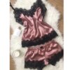 Pyjama satin femme – ensemble de nuit col V en dentelle avec nœud papillon