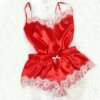 Pyjama satin femme – ensemble de nuit col V en dentelle avec nœud papillon