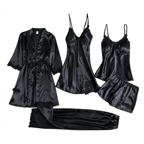 pyjama satin femme et dentelle vêtements de nuit Sexy, 5 pièces