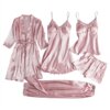 pyjama satin femme et dentelle vêtements de nuit Sexy, 5 pièces
