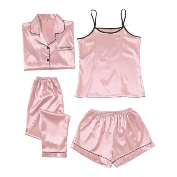 pyjama satin femme quatre pièces et dentelle pour femmes, vêtements de nuit Sexy