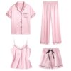 pyjama satin femme quatre pièces et dentelle pour femmes, vêtements de nuit Sexy