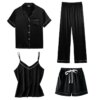 pyjama satin femme quatre pièces et dentelle pour femmes, vêtements de nuit Sexy
