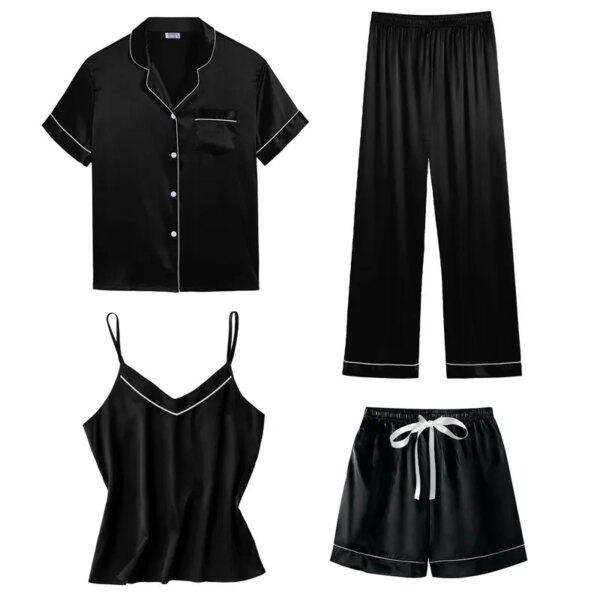 pyjama satin femme quatre pièces et dentelle pour femmes, vêtements de nuit Sexy