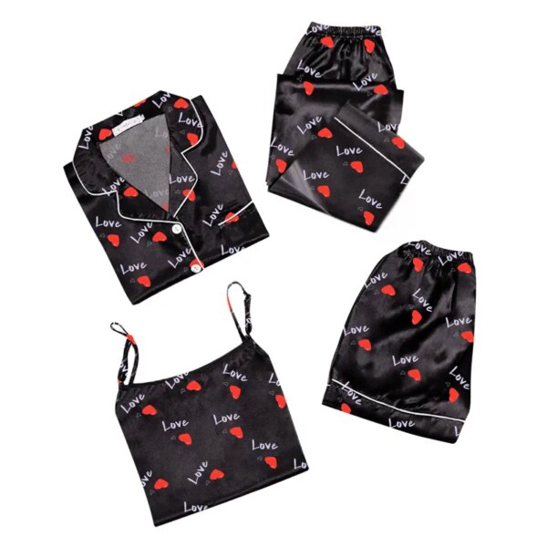 pyjama satin femme quatre pièces et dentelle pour femmes, vêtements de nuit Sexy