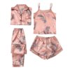 pyjama satin femme quatre pièces et dentelle pour femmes, vêtements de nuit Sexy