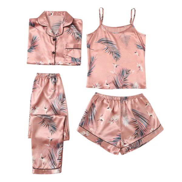 pyjama satin femme quatre pièces et dentelle pour femmes, vêtements de nuit Sexy