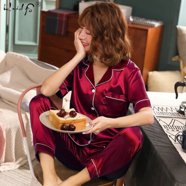 pyjama satin femme ensemble deux pièces, vêtements de nuit